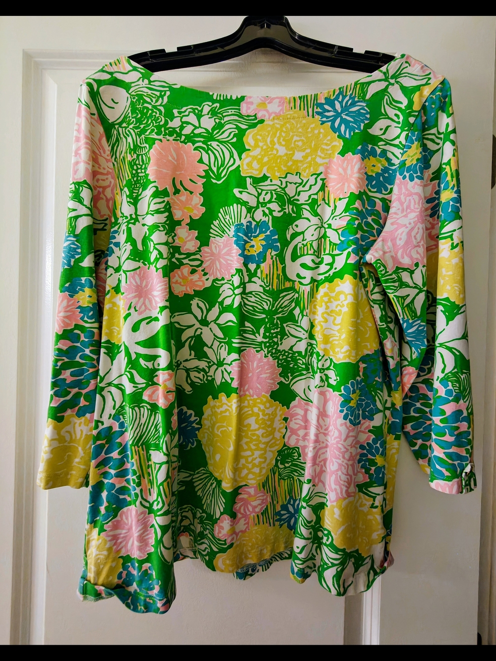 Lilly Pulitzer Green Floral Boatneck Tunic with Pink, Yellow & Blue Accents